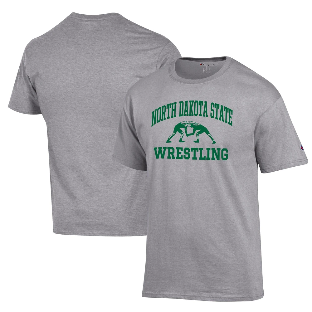 Men's Champion Heather Gray NDSU Bison Wrestling Icon T-Shirt