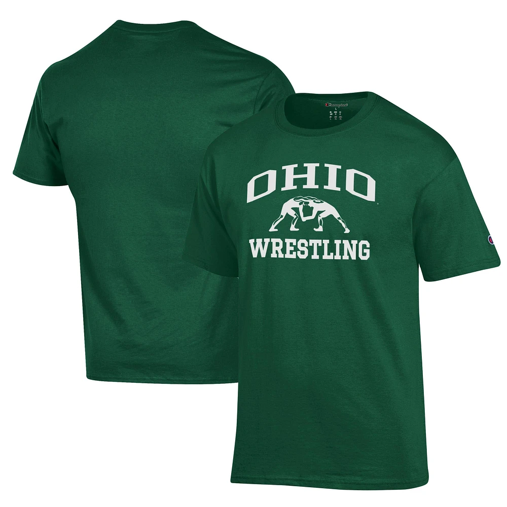 Men's Champion Green Ohio Bobcats Wrestling Icon T-Shirt