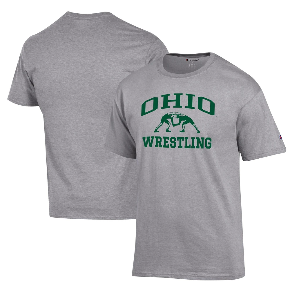 Men's Champion Heather Gray Ohio Bobcats Wrestling Icon T-Shirt