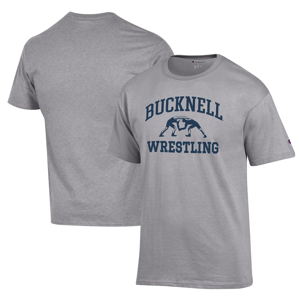 Men's Champion Heather Gray Bucknell Bison Wrestling Icon T-Shirt