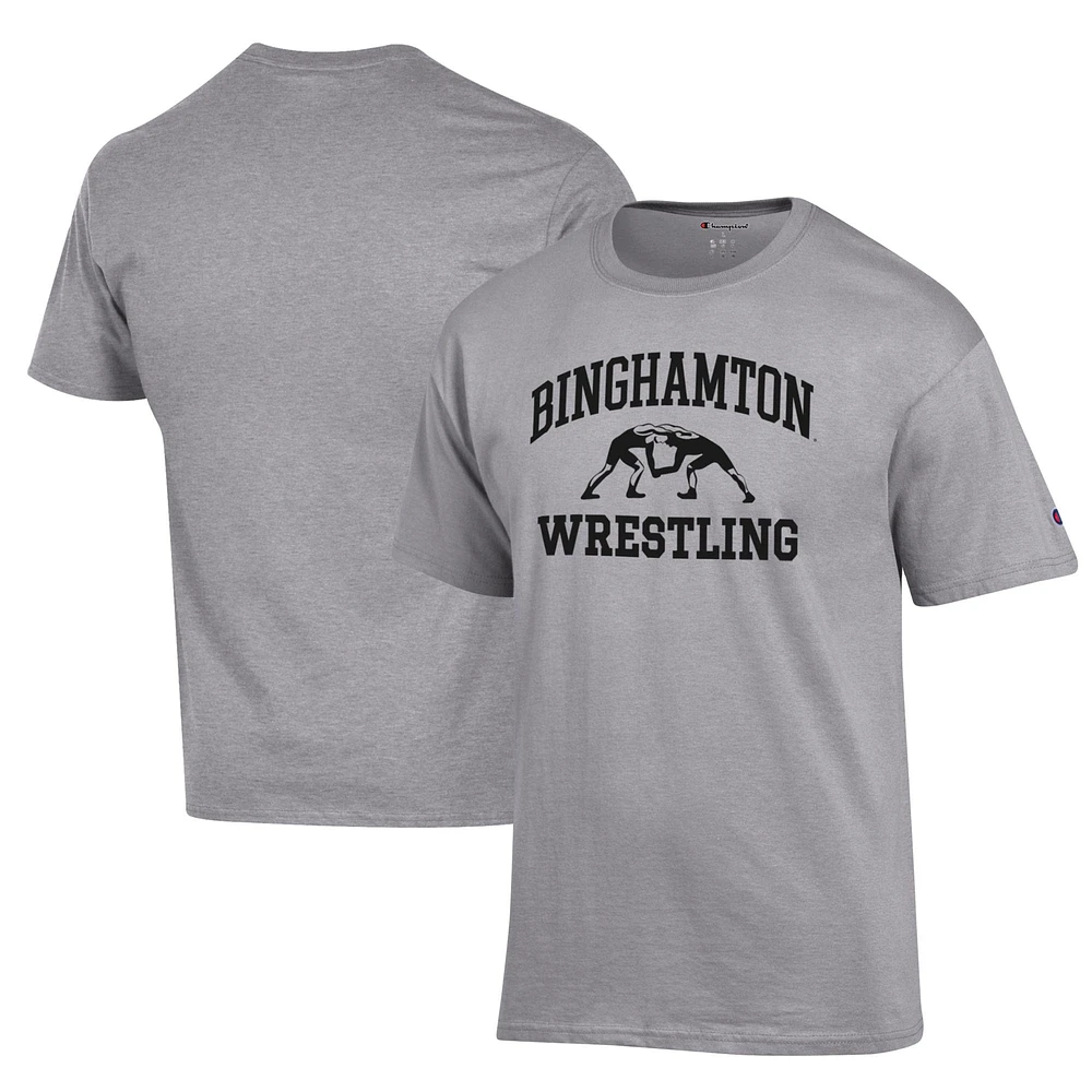 Men's Champion Heather Gray Binghamton Bearcats Wrestling Icon T-Shirt