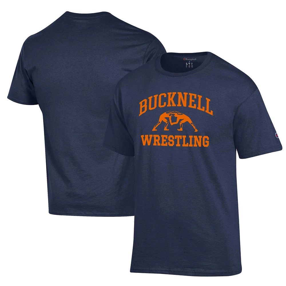 Men's Champion Navy Bucknell Bison Wrestling Icon T-Shirt