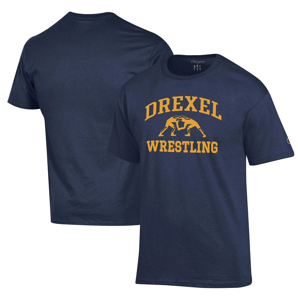 Men's Champion Navy Drexel Dragons Wrestling Icon T-Shirt
