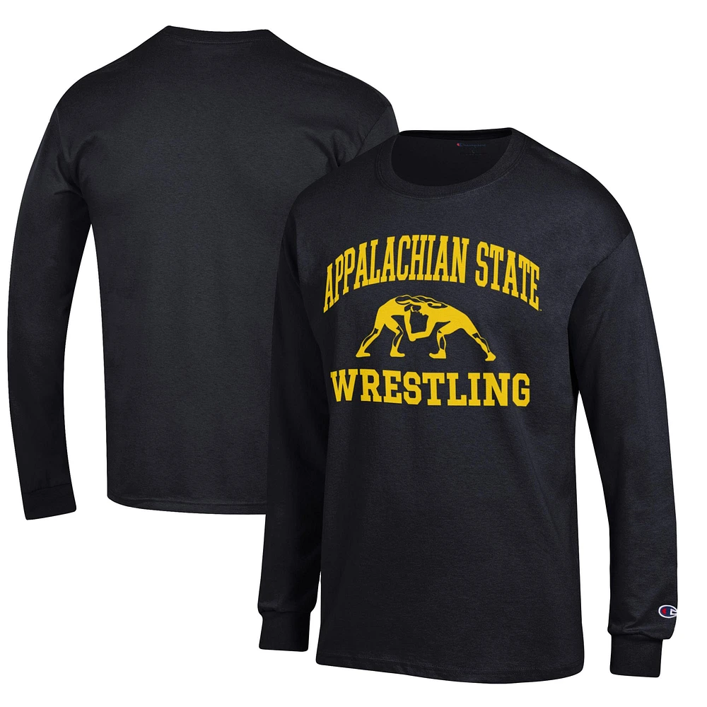 Men's Champion Black Appalachian State Mountaineers Wrestling Icon Long Sleeve T-Shirt