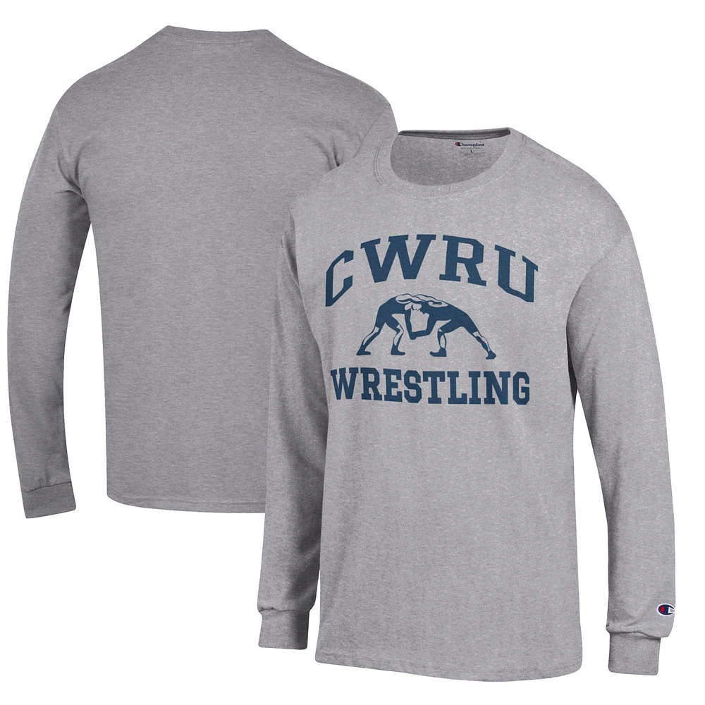 Men's Champion Heather Gray Case Western Reserve Spartans Wrestling Icon Long Sleeve T-Shirt