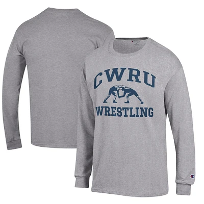 Men's Champion Heather Gray Case Western Reserve Spartans Wrestling Icon Long Sleeve T-Shirt