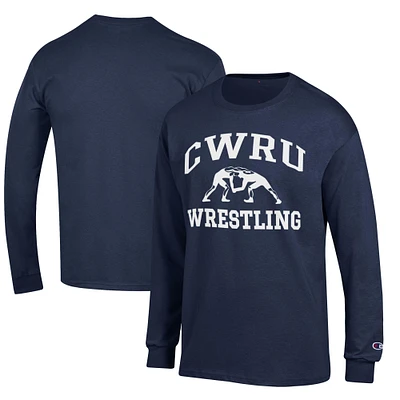 Men's Champion Navy Case Western Reserve Spartans Wrestling Icon Long Sleeve T-Shirt