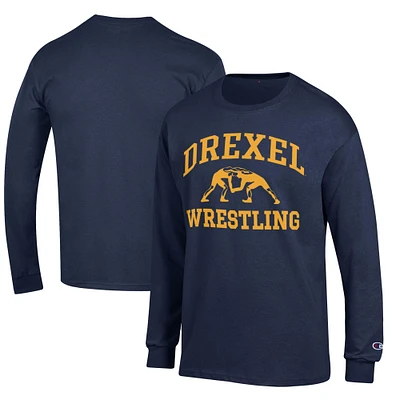 Men's Champion Navy Drexel Dragons Wrestling Icon Long Sleeve T-Shirt