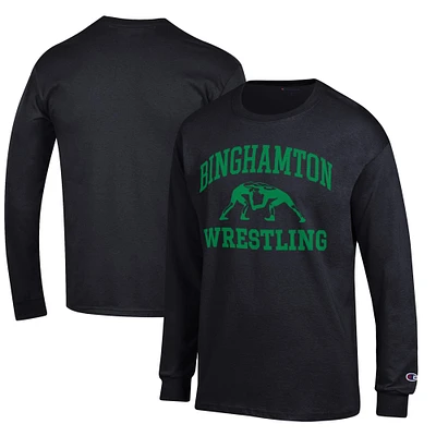 Men's Champion Black Binghamton Bearcats Wrestling Icon Long Sleeve T-Shirt