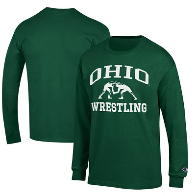 Men's Champion Green Ohio Bobcats Wrestling Icon Long Sleeve T-Shirt