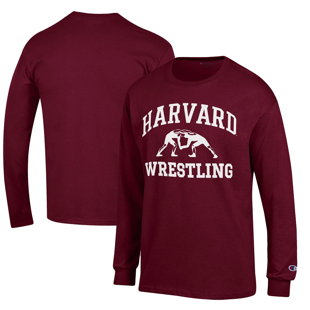 Men's Champion Crimson Harvard Wrestling Icon Long Sleeve T-Shirt