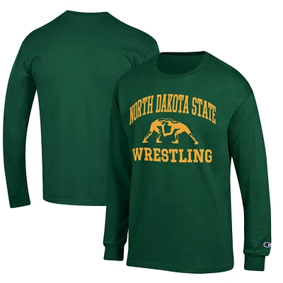 Men's Champion Green NDSU Bison Wrestling Icon Long Sleeve T-Shirt