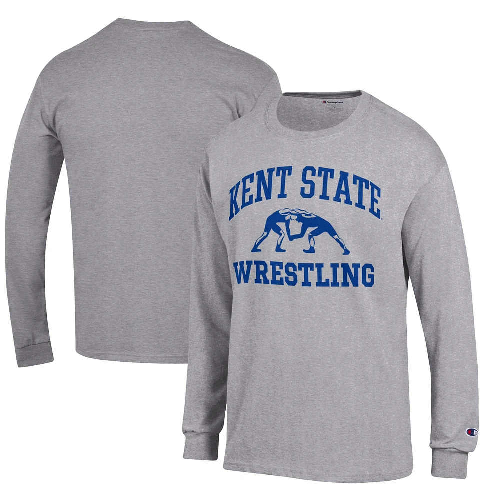 Men's Champion Heather Gray Kent State Golden Flashes Wrestling Icon Long Sleeve T-Shirt