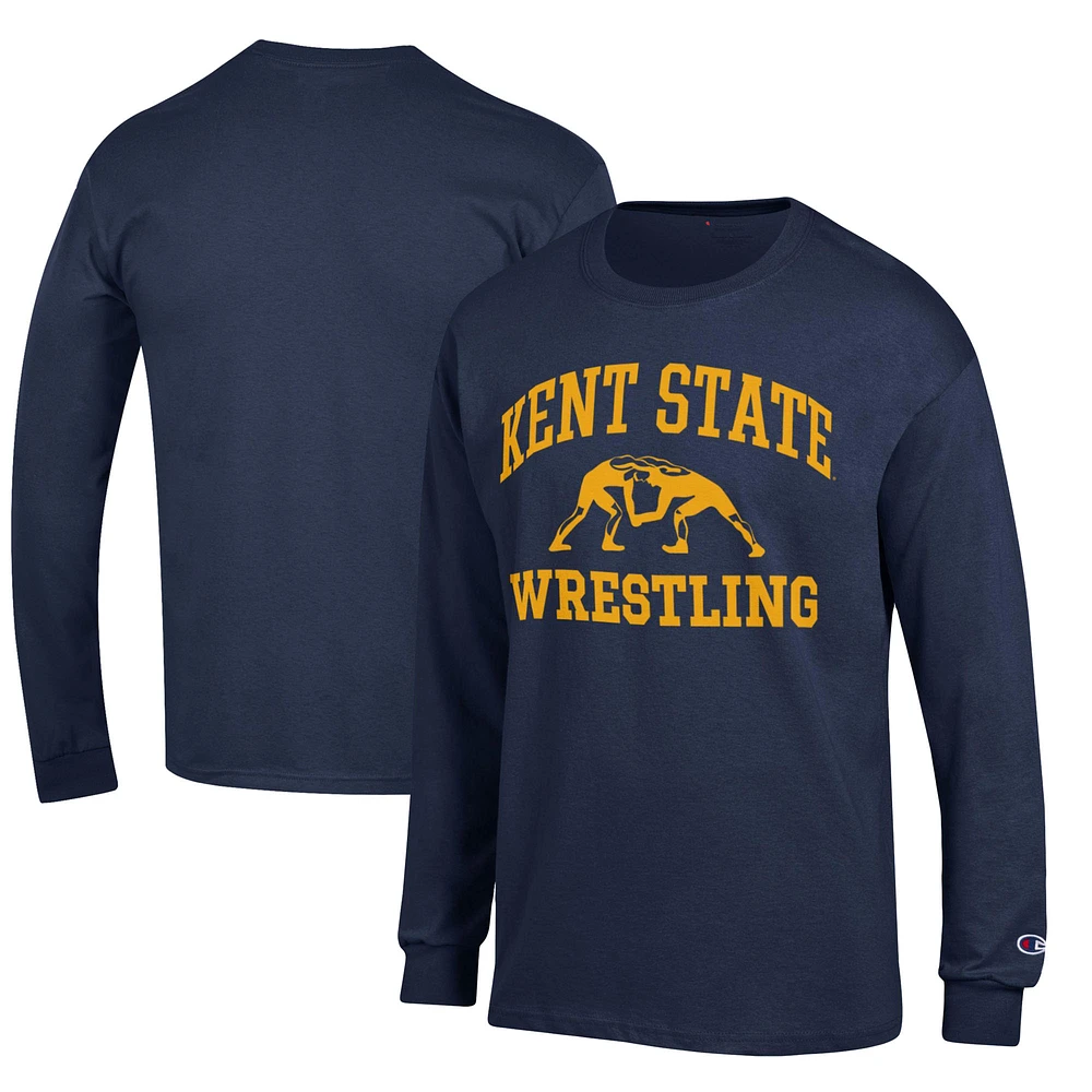 Men's Champion Navy Kent State Golden Flashes Wrestling Icon Long Sleeve T-Shirt