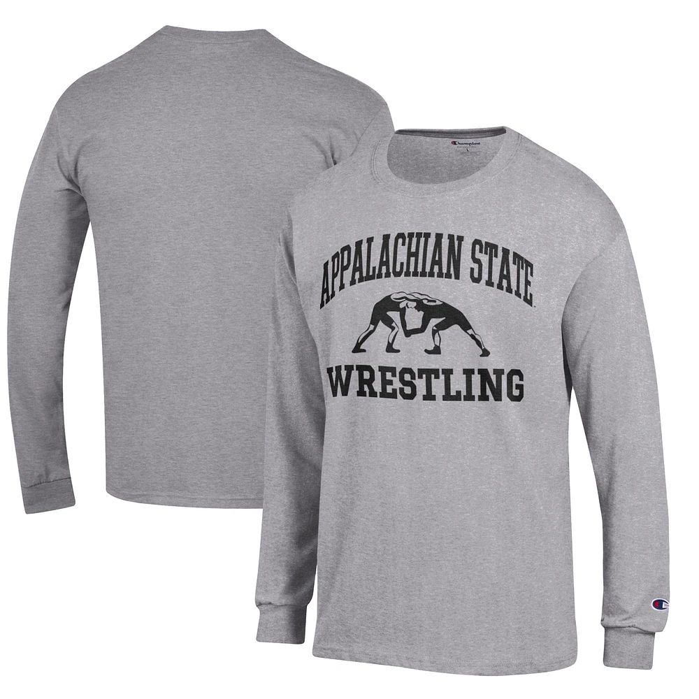 Men's Champion Heather Gray Appalachian State Mountaineers Wrestling Icon Long Sleeve T-Shirt
