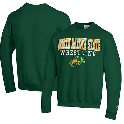 Men's Champion Green NDSU Bison Wrestling Stack Logo Powerblend Pullover Sweatshirt