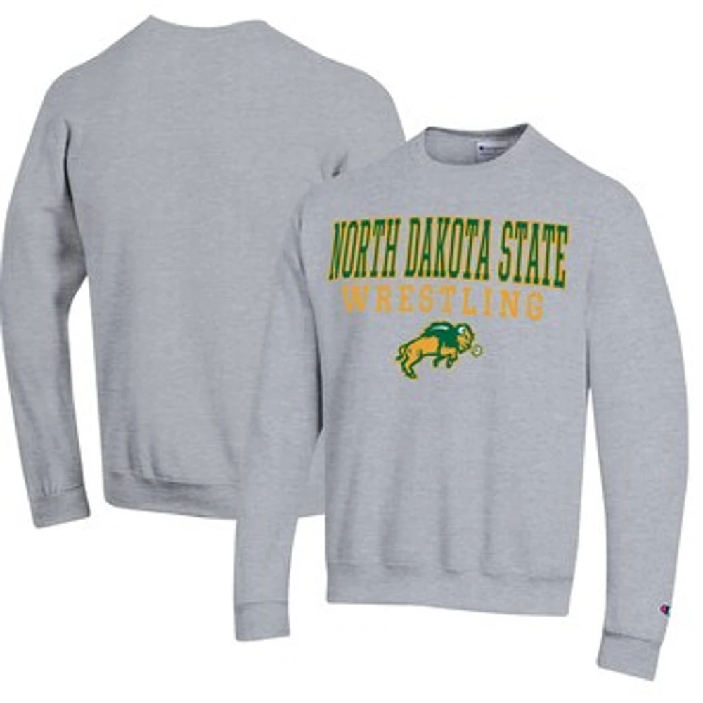 Men's Champion Heather Gray NDSU Bison Wrestling Stack Logo Powerblend Pullover Sweatshirt