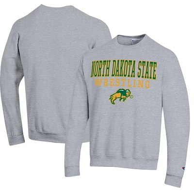 Men's Champion Heather Gray NDSU Bison Wrestling Stack Logo Powerblend Pullover Sweatshirt