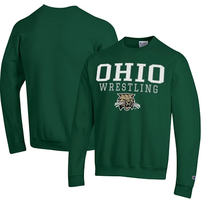 Men's Champion Green Ohio Bobcats Wrestling Stack Logo Powerblend Pullover Sweatshirt
