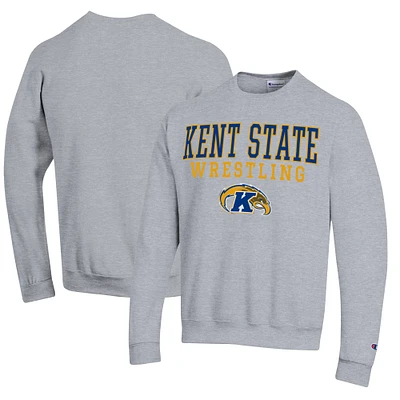 Men's Champion Heather Gray Kent State Golden Flashes Wrestling Stack Logo Powerblend Pullover Sweatshirt