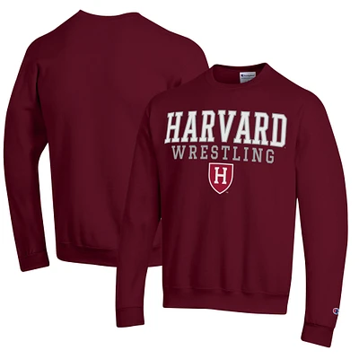 Men's Champion Crimson Harvard Wrestling Stack Logo Powerblend Pullover Sweatshirt