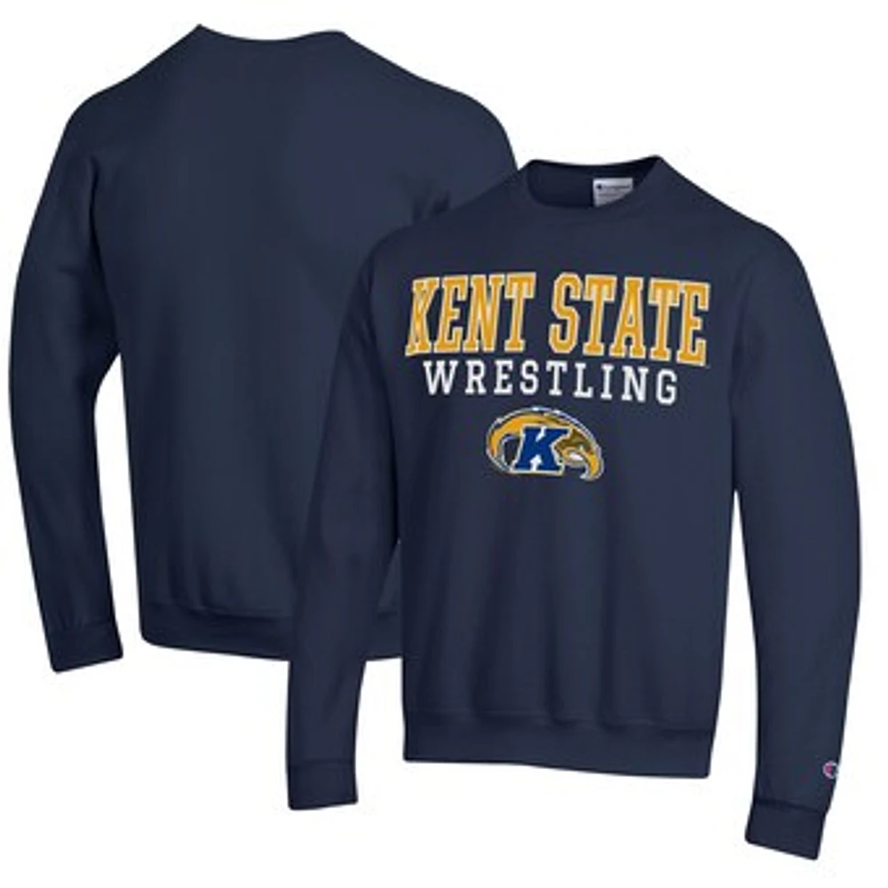 Men's Champion Navy Kent State Golden Flashes Wrestling Stack Logo Powerblend Pullover Sweatshirt