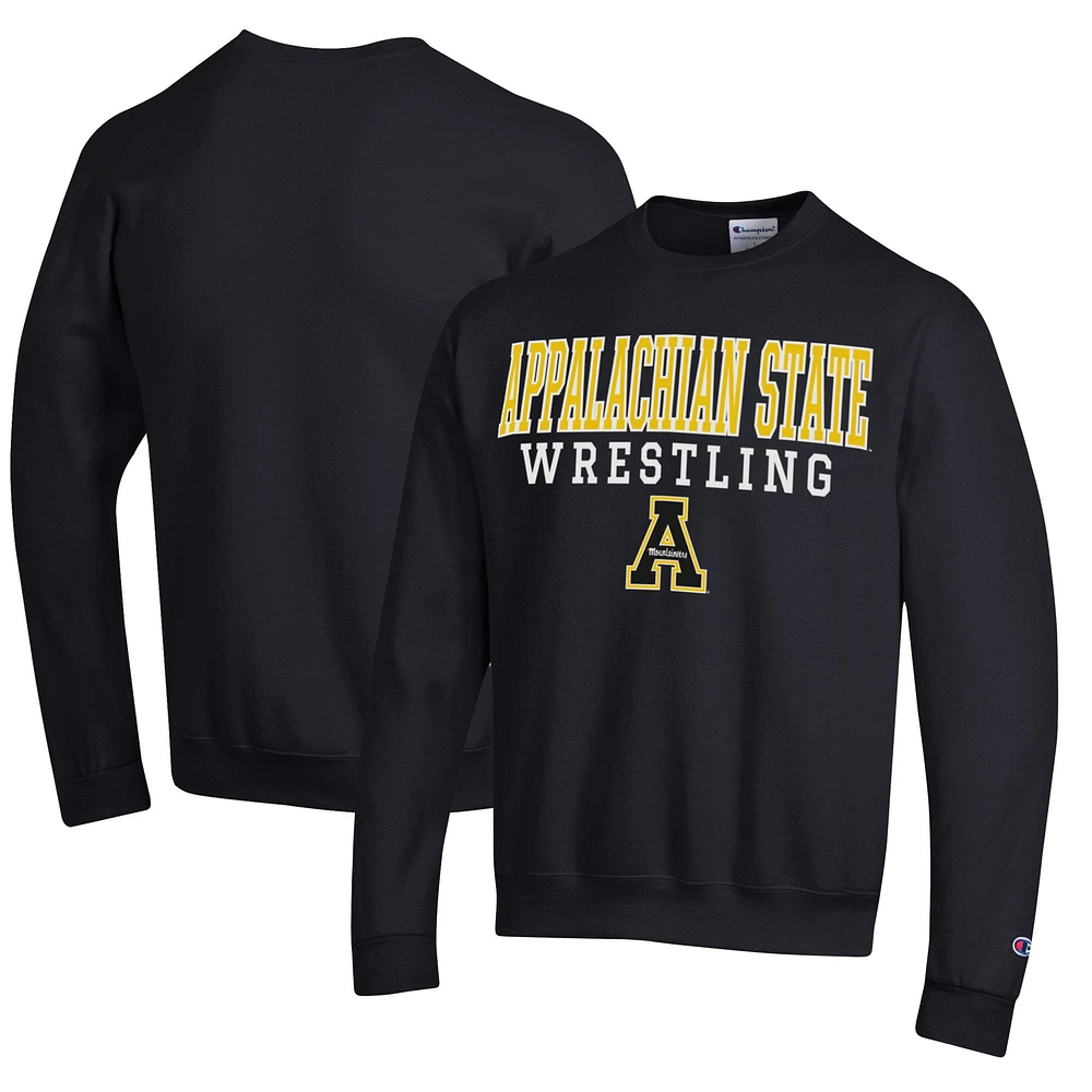 Men's Champion Black Appalachian State Mountaineers Wrestling Stack Logo Powerblend Pullover Sweatshirt