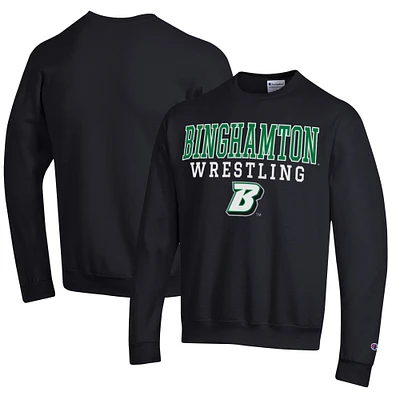 Men's Champion Black Binghamton Bearcats Wrestling Stack Logo Powerblend Pullover Sweatshirt