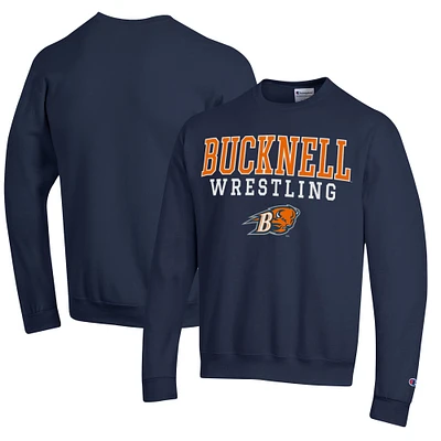 Men's Champion Navy Bucknell Bison Wrestling Stack Logo Powerblend Pullover Sweatshirt