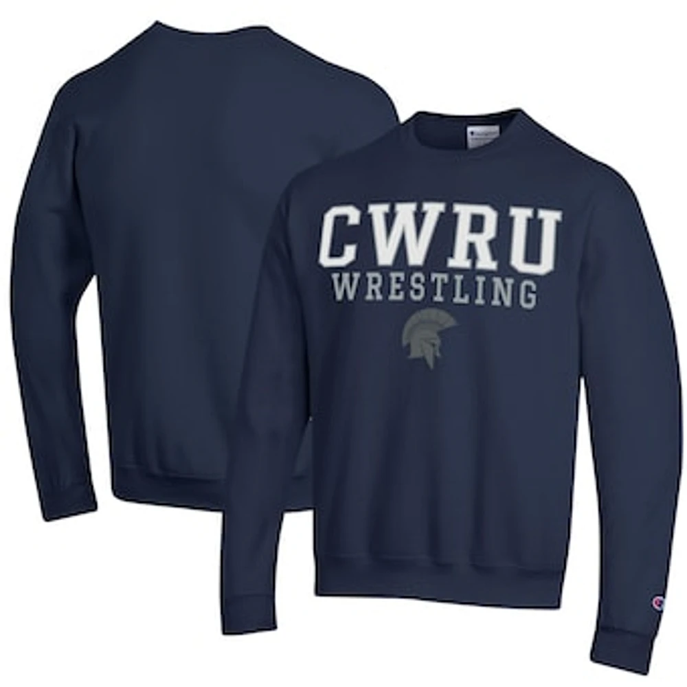 Men's Champion Navy Case Western Reserve Spartans Wrestling Stack Logo Powerblend Pullover Sweatshirt