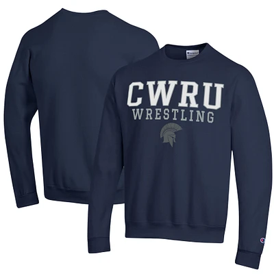 Men's Champion Navy Case Western Reserve Spartans Wrestling Stack Logo Powerblend Pullover Sweatshirt