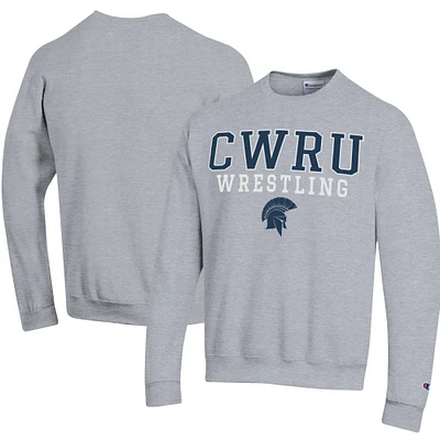 Men's Champion Heather Gray Case Western Reserve Spartans Wrestling Stack Logo Powerblend Pullover Sweatshirt