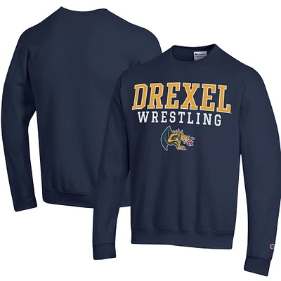 Men's Champion Navy Drexel Dragons Wrestling Stack Logo Powerblend Pullover Sweatshirt