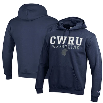 Men's Champion Navy Case Western Reserve Spartans Wrestling Stack Logo Powerblend Pullover Hoodie