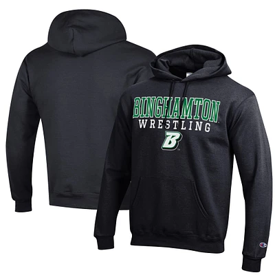 Men's Champion Black Binghamton Bearcats Wrestling Stack Logo Powerblend Pullover Hoodie