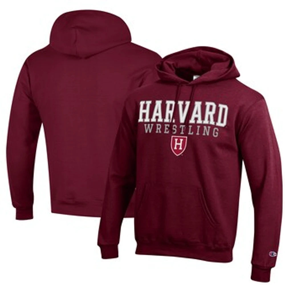 Men's Champion Crimson Harvard Wrestling Stack Logo Powerblend Pullover Hoodie