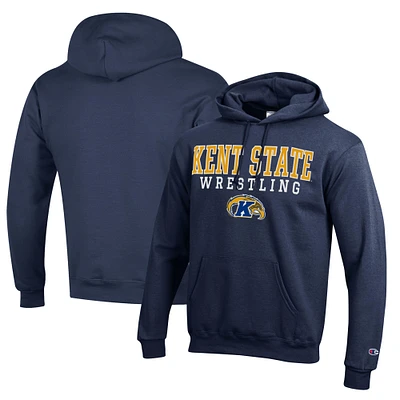 Men's Champion Navy Kent State Golden Flashes Wrestling Stack Logo Powerblend Pullover Hoodie