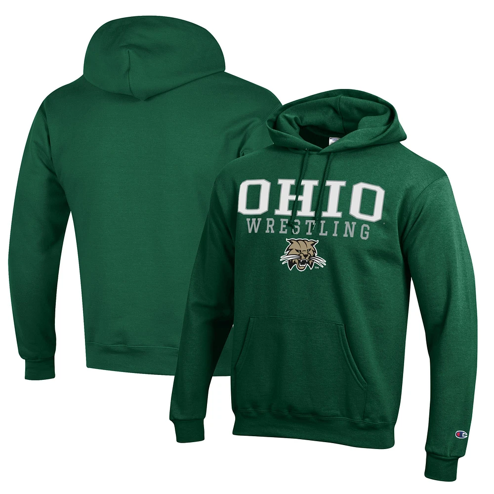 Men's Champion Green Ohio Bobcats Wrestling Stack Logo Powerblend Pullover Hoodie