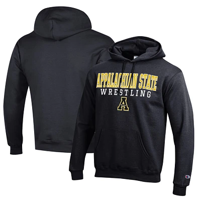 Men's Champion Black Appalachian State Mountaineers Wrestling Stack Logo Powerblend Pullover Hoodie