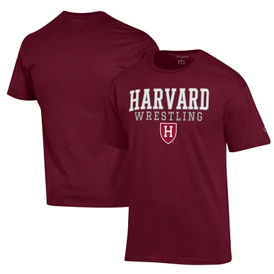 Men's Champion Crimson Harvard Wrestling Stack Logo T-Shirt