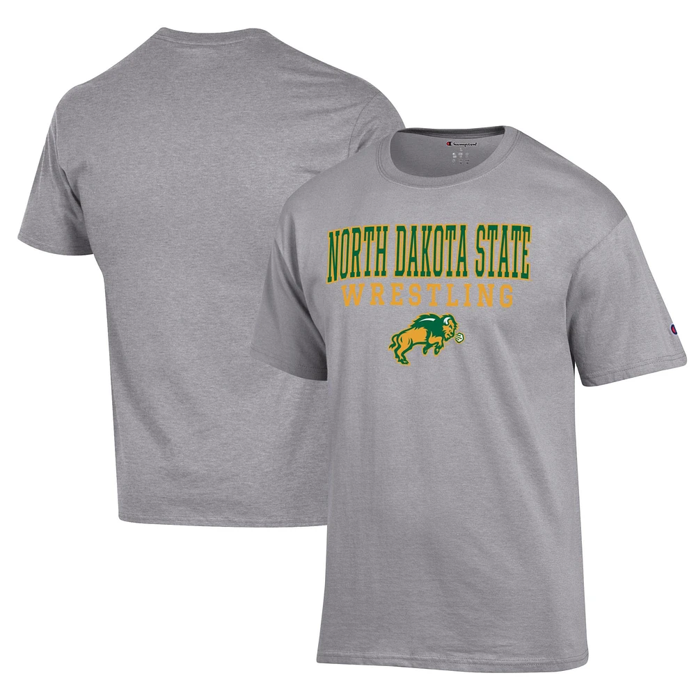 Men's Champion Gray NDSU Bison Wrestling Stack Logo T-Shirt