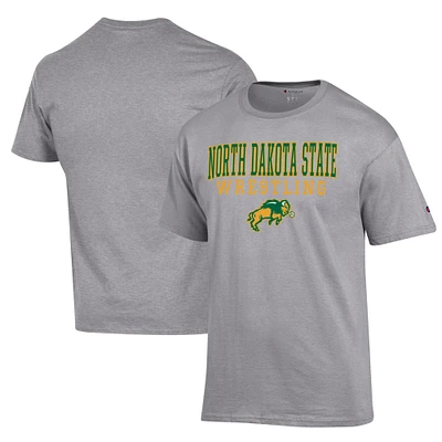 Men's Champion Gray NDSU Bison Wrestling Stack Logo T-Shirt