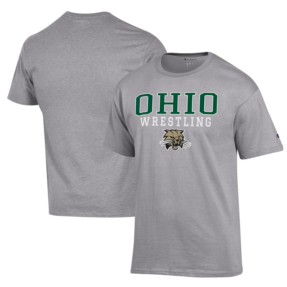 Men's Champion Ohio Bobcats Wrestling Stack Logo T-Shirt