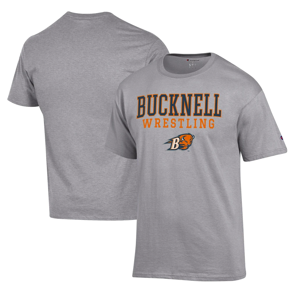 Men's Champion Gray Bucknell Bison Wrestling Stack Logo T-Shirt