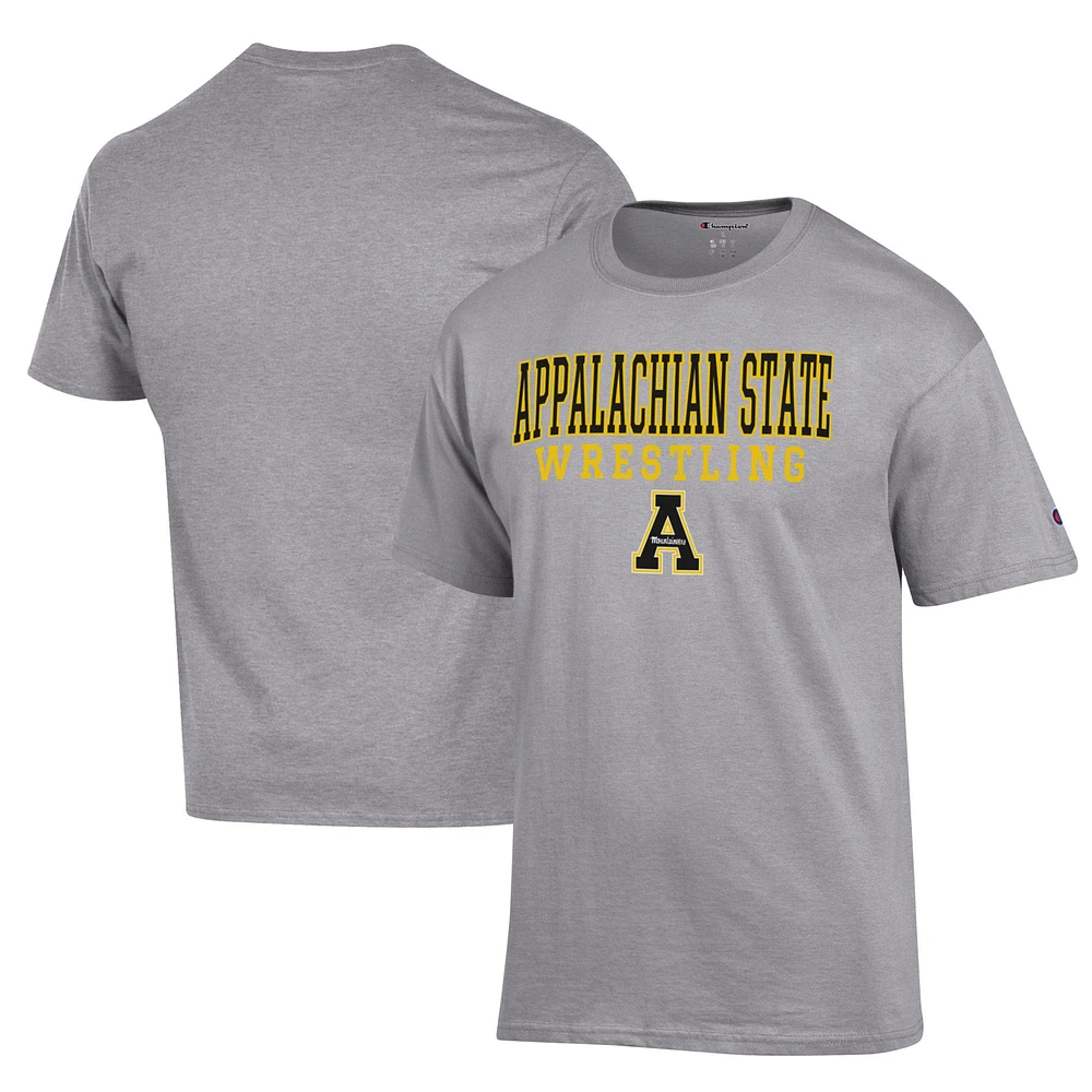 Men's Champion Gray Appalachian State Mountaineers Wrestling Stack Logo T-Shirt