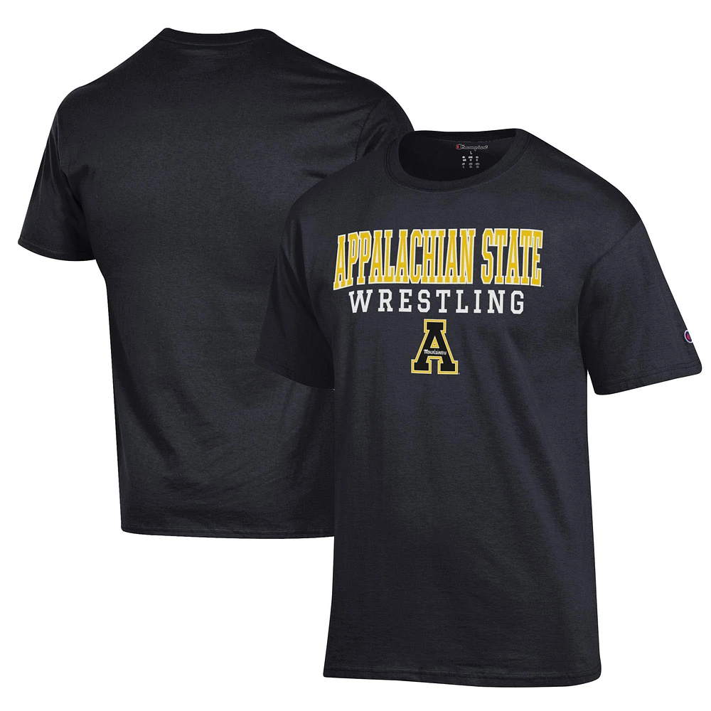 Men's Champion Black Appalachian State Mountaineers Wrestling Stack Logo T-Shirt