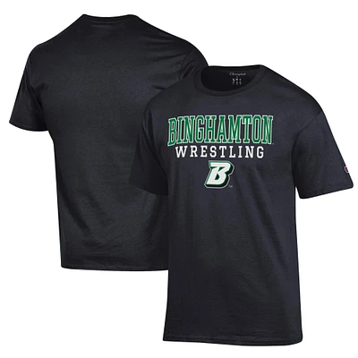 Men's Champion Black Binghamton Bearcats Wrestling Stack Logo T-Shirt