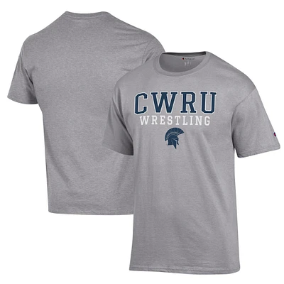 Men's Champion Gray Case Western Reserve Spartans Wrestling Stack Logo T-Shirt