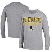Men's Champion Heather Gray Appalachian State Mountaineers Wrestling Stacked Logo Long Sleeve T-Shirt
