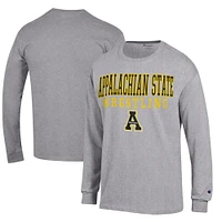 Men's Champion Heather Gray Appalachian State Mountaineers Wrestling Stacked Logo Long Sleeve T-Shirt